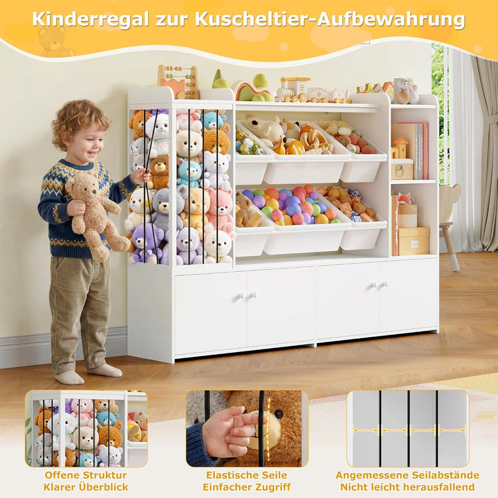 FOREHILL 137cm Breit Kinderregal, Kuscheltier Aufbewahrung, Bücherregal Kinder mit 6 Spielzeugkisten