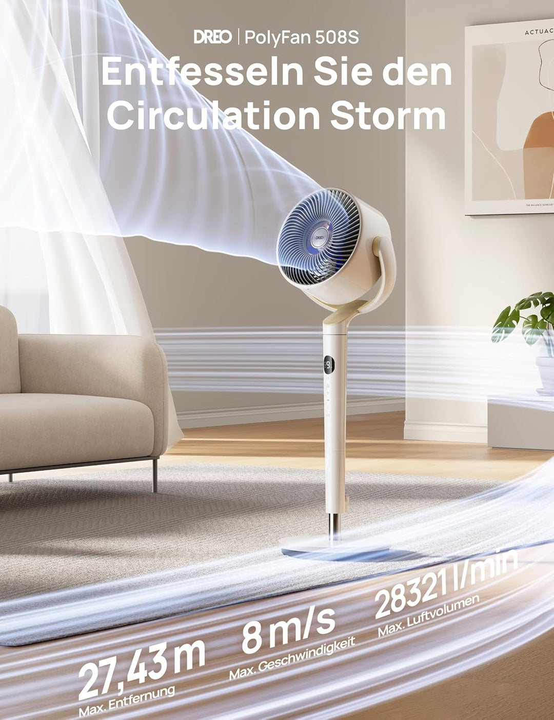 Dreo Smart Standventilator mit RGB Light, 120° +120° Oszillierender Ventilator mit Fernbedienung, 20