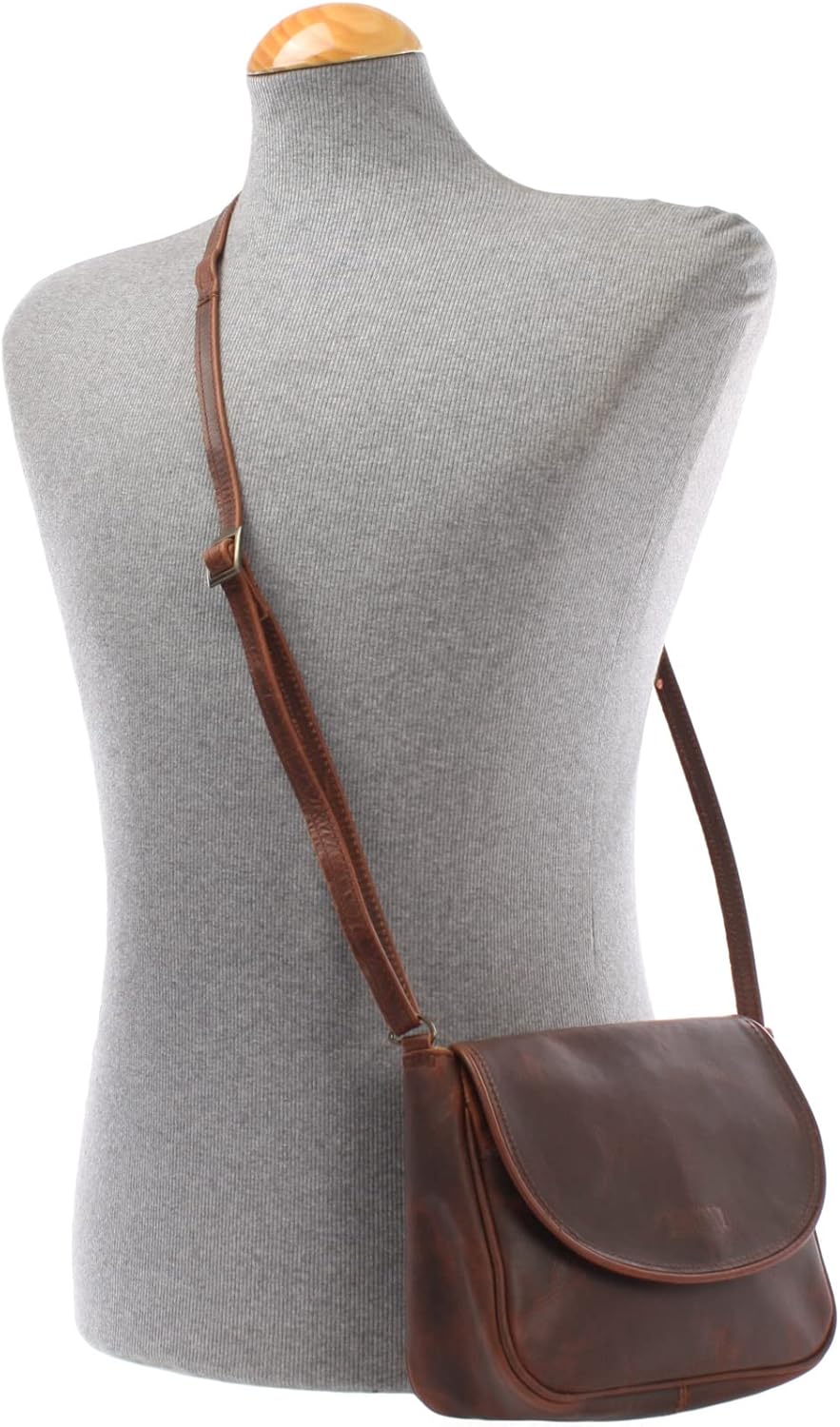 LECONI kleine Umhängetasche Damentasche Schultertasche Festivaltasche Leder 22x18x6cm LE3047 Braun –