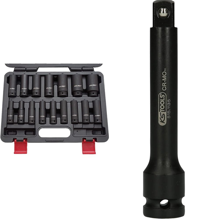 US PRO B1340 Kraft-Schlagschrauber-Nüsse 1/2" 10-32 mm Schlagnuss-Satz, 16 Stück & KS Tools 515.1135