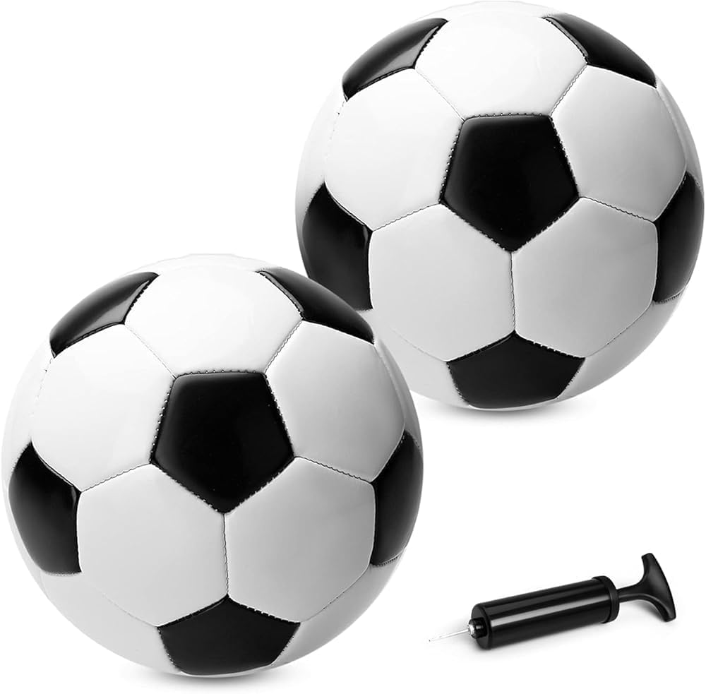 U&C Planet Fussball Grösse 3 für Kinder mit Pumpe und Netz - klassisch schwarz weiss, ideal als Outd