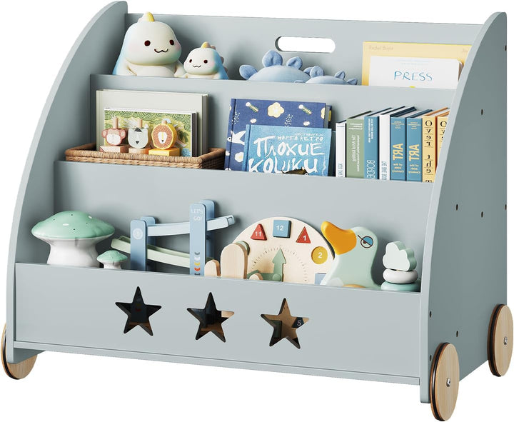 WOLTU Kinderregal Bücherregal für Kinder, Spielzeugregal mit Räder 3 Regale, Holz Standregal Kinderz