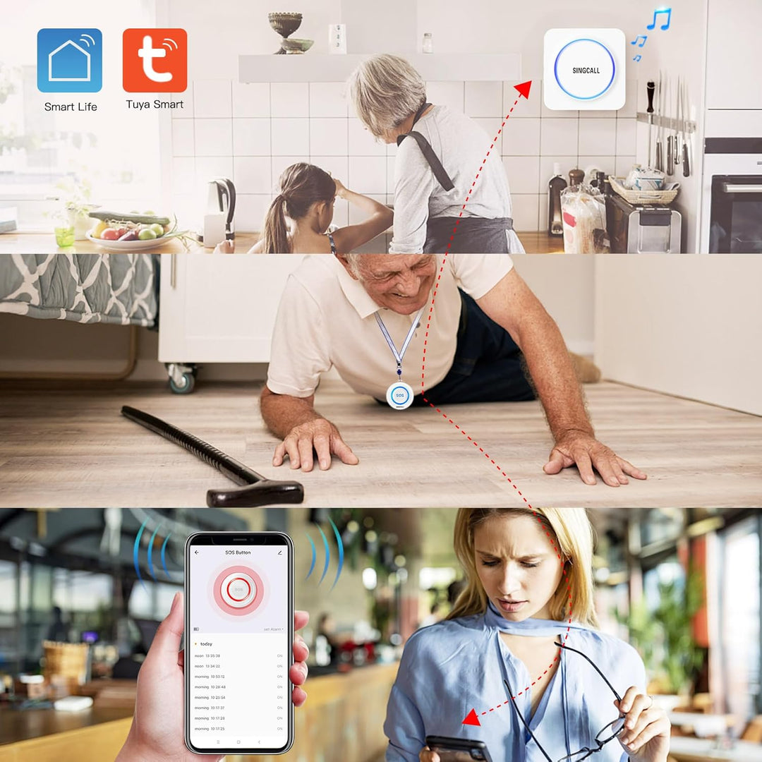 SINGCALL Tuya WiFi Smart SOS Notfallknopf System, Persönliches Alarmsystem für ältere/Patienten/Seni