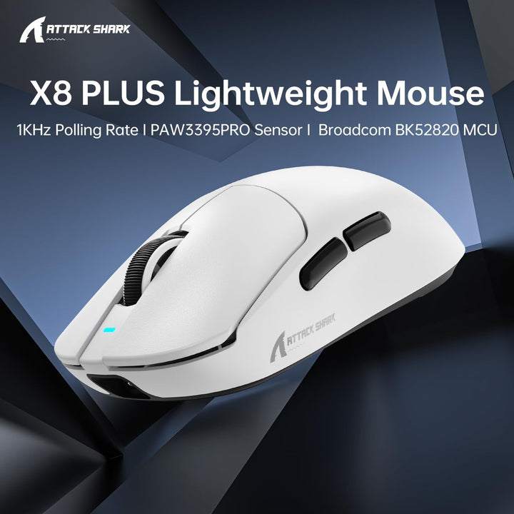 ATTACK SHARK X8PLUS Mouse for Large Hand, 55g Superlight, PixArt PAW3395PRO Gaming Sensor, BT/2.4G W