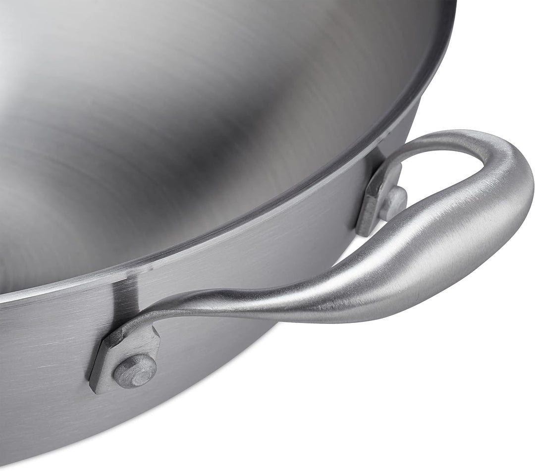 Relaxdays Wok, 32 cm, Edelstahl unbeschichtet, Gas-, Elektro-, Induktionsherd, Wokpfanne mit Deckel