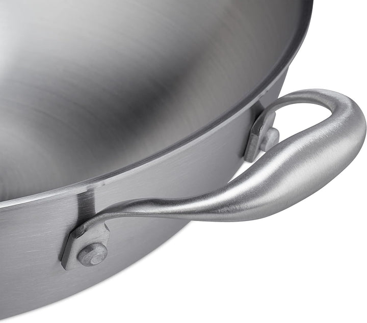 Relaxdays Wok, 32 cm, Edelstahl unbeschichtet, Gas-, Elektro-, Induktionsherd, Wokpfanne mit Deckel