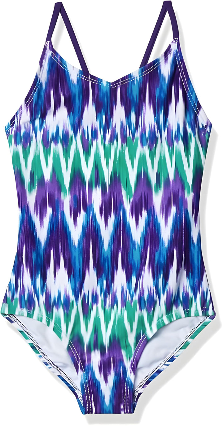 Kanu Surf Girls' Big Daisy Beach Sport 1-Piece Swimsuit, Kelly Purple, 10