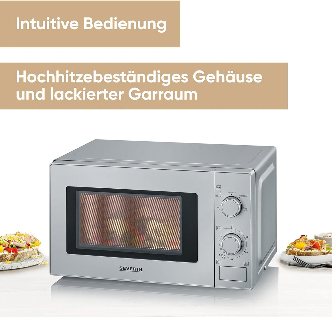 SEVERIN Solo Mikrowelle 700 W, kleine Mikrowelle mit 5 verschiedenen Leistungsstufen, Mikrowelle mit