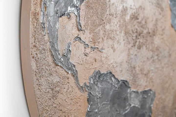 YS-Art Abstrakt Fluoreszierendes leuchtendes Acryl 3D Gemälde auf runder Leinwand Silberner Planet h