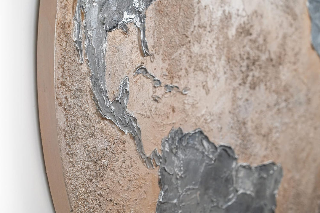 YS-Art Abstrakt Fluoreszierendes leuchtendes Acryl 3D Gemälde auf runder Leinwand Silberner Planet h
