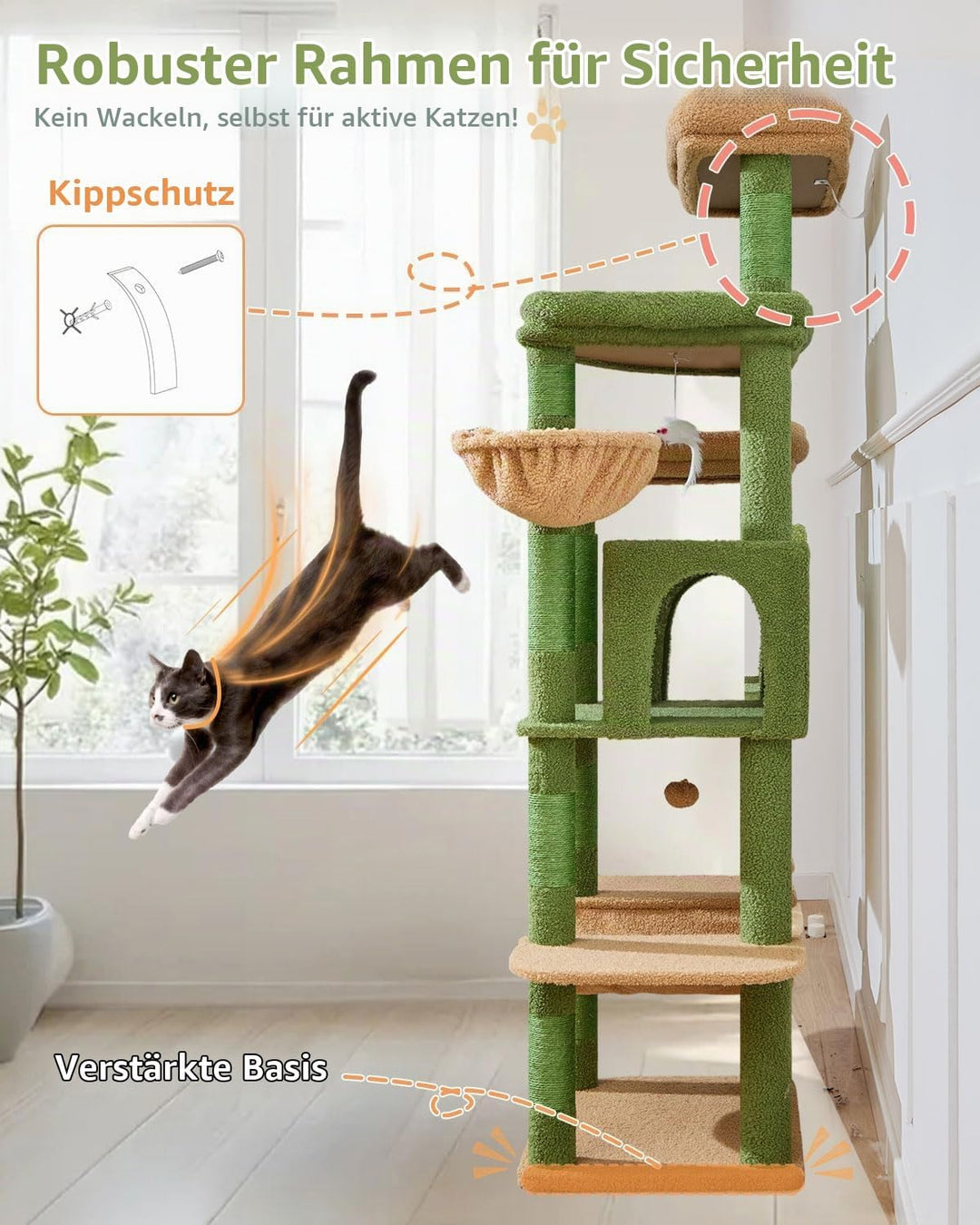 Taoqimiao 180CM Kratzbaum Gross XXL, Katzenbaum Grosse Katzen Stabil kratzbaum Maine Coon mit Katzen
