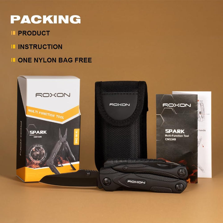 ROXON CM1349 Spark Multitool-Zange, 14-in-1 Multifunktionswerkzeuge, Klappzange, Mehrzweck-Outdoor-Ü