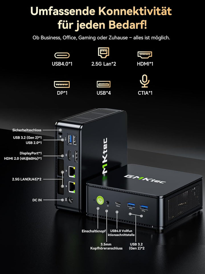 GMKtec M6 Ultra Mini PC, 3 Jahre Support, AMD Ryzen 5 7640HS (Beats 6800H) bis 5,0 GHz, 16GB DDR5 RA