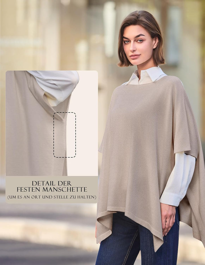 PULI Damen Pullover Poncho Elegant Viskose Strick Locker sitzend Poncho Schal Einheitsgrösse Haferfl