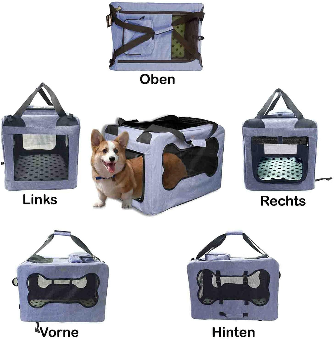 ABISTAB Transportbox Hunde und Katze Faltbare Tragetasche blau Grösse M robuste Atmungsaktive Netz m