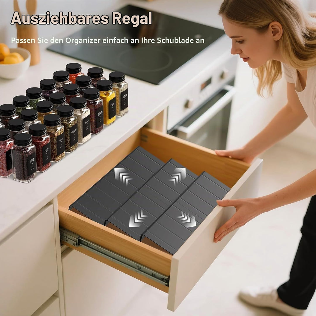 Gewürzgläser mit Regal [24 x 120ml] + 372 Gewürzetiketten, Gewürzregal Schublade mit Gläsern mit 6 G