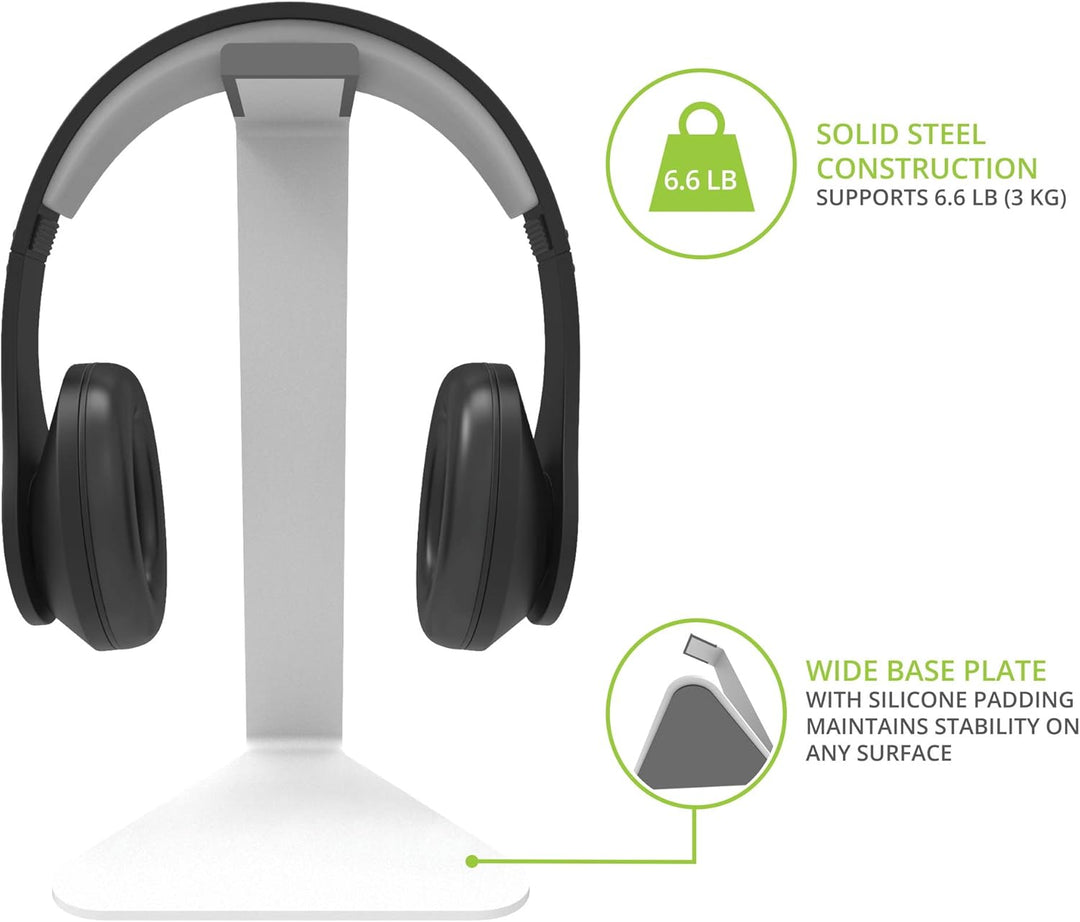 Kanto H1W Universal Headphone Stand with Curved Silicone Padding | White, White