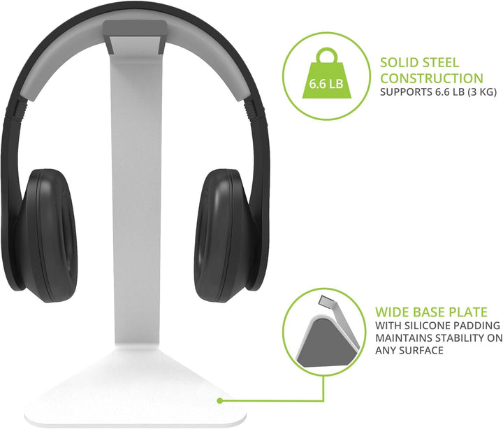 Kanto H1W Universal Headphone Stand with Curved Silicone Padding | White, White