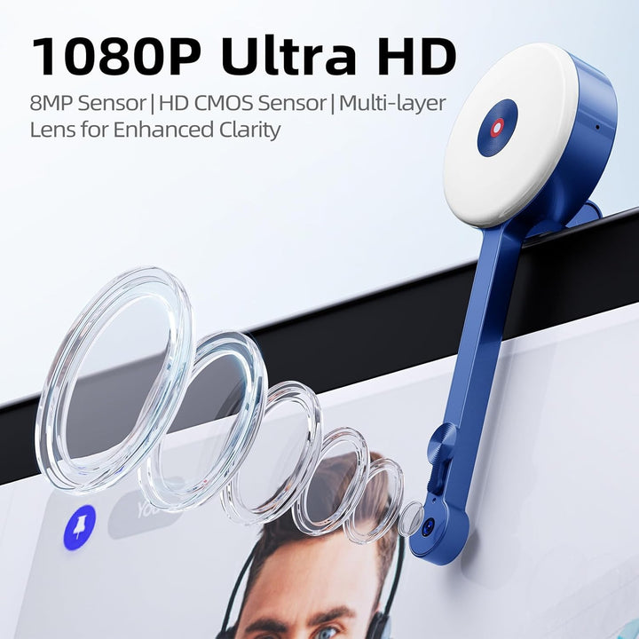 POHO O1 Webcam 4K mit physischer Abdeckung, Mikrofon & Beleuchtung | Dunkelheit Kompensation | Autof