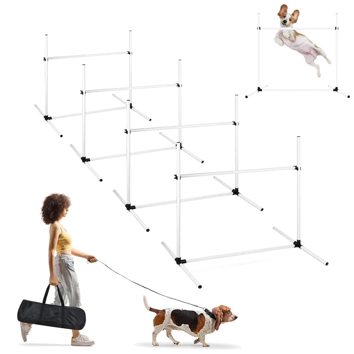 Agility Set Hürdenset Hundetraining Zubehör mit 4 Stück Hürden, Slalom Stangen Agility-Ausrüstung fü