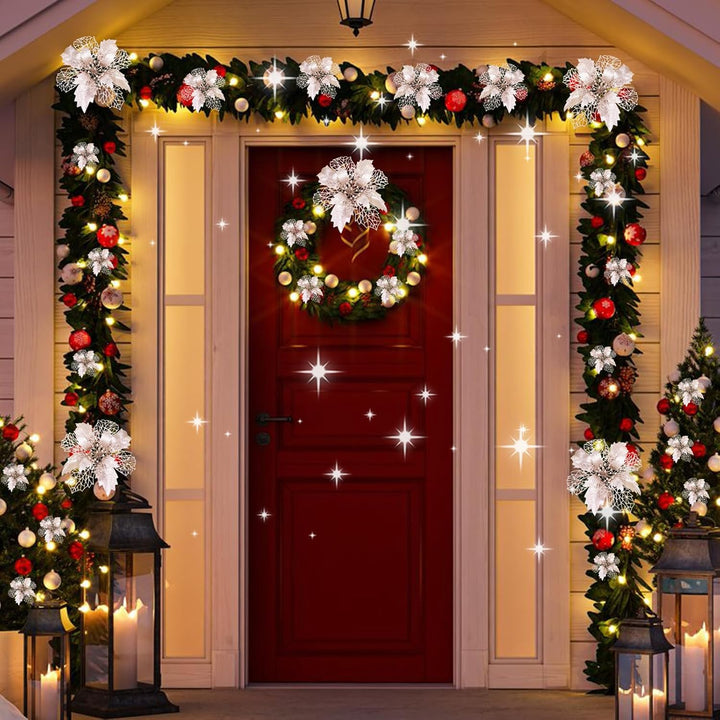 12 Stück Glitter Weihnachtsbaum Dekoration, Weihnachtsbaumschmuck Ornament Weihnachten Blumen Dekor,
