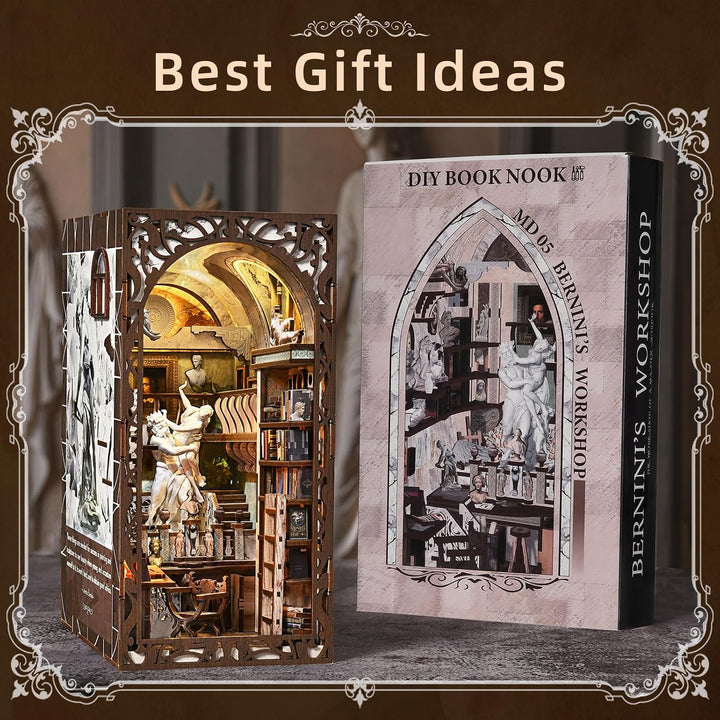 MiniCity Book Nook Kit DIY Miniatur Kit Buchstütze 3D Holzpuzzle mit LED-Licht für Bastelenthusiaste