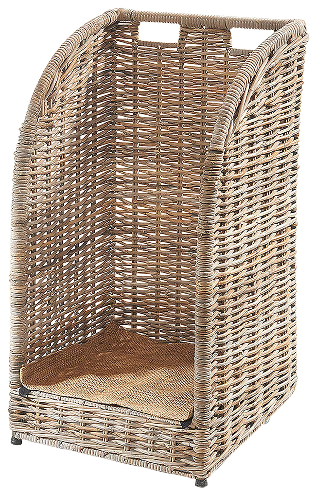 Kobolo Kaminholzwagen aus Rattan, Kubu Grey mit Leinenstoff, 44x34x 78 cm, robuste & stilvolle Holza