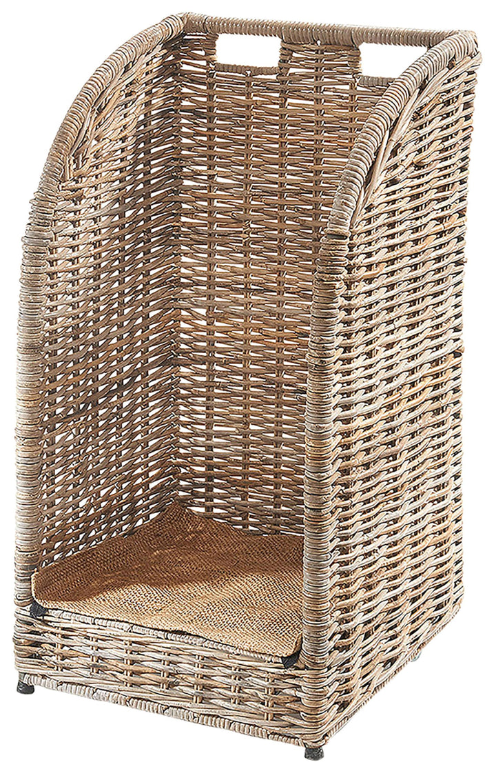 Kobolo Kaminholzwagen aus Rattan, Kubu Grey mit Leinenstoff, 44x34x 78 cm, robuste & stilvolle Holza