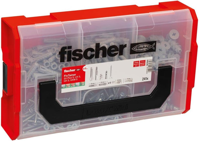 fischer FIXtainer Hält-Alles-Box, Dübelset mit 240 Teilen, Spreiz-, Metall-, Universal- & Gipskarton