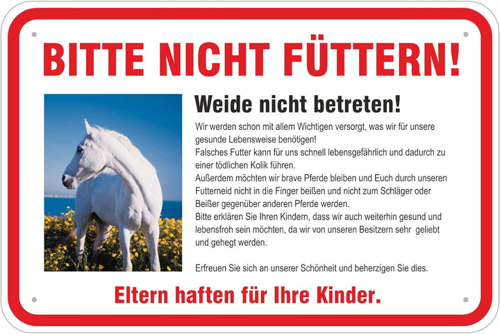 Schild Achtung, Pferde Nicht füttern 400 x 600 mm aus Aluminium-Verbundmaterial 3mm stark Schild 40