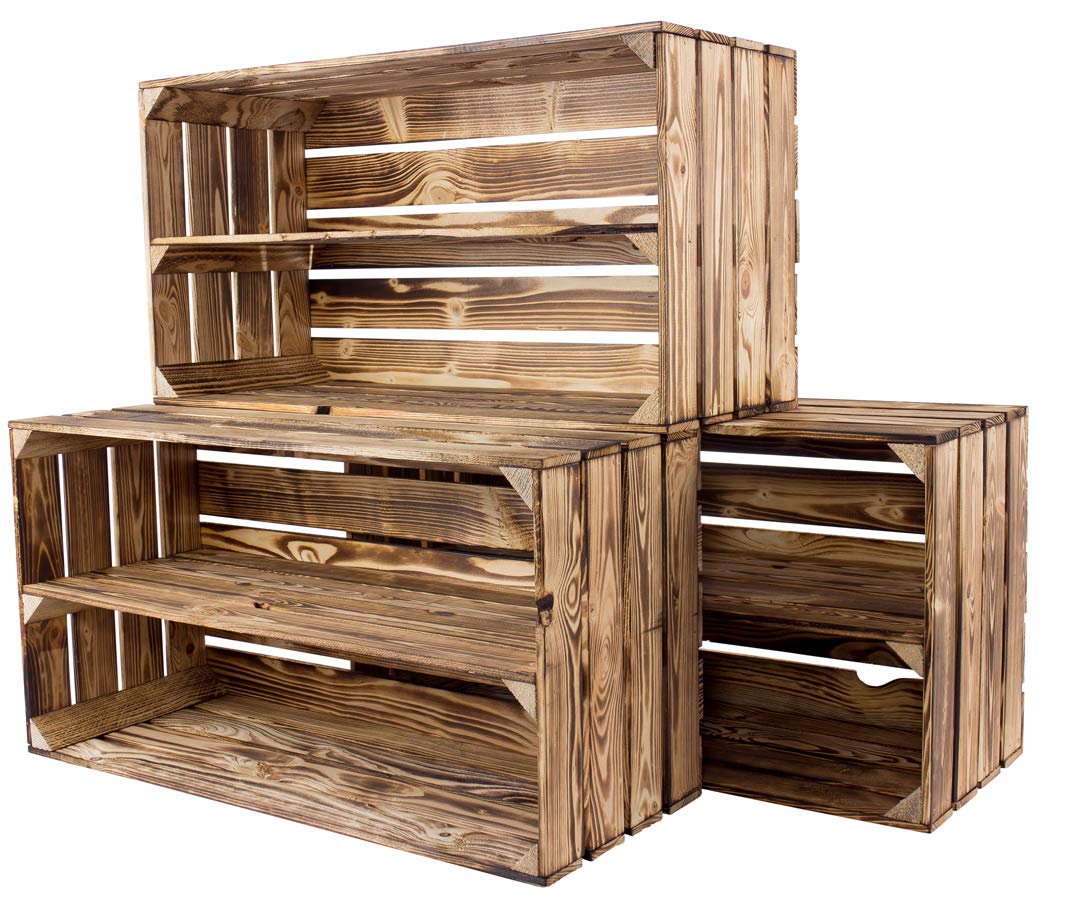 Sparpaket grosses geflammtes/gebranntes Regal Obstkiste Schuhregal Wandregal Holzkiste(6er set), 6