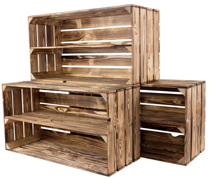 Sparpaket grosses geflammtes/gebranntes Regal Obstkiste Schuhregal Wandregal Holzkiste(6er set), 6