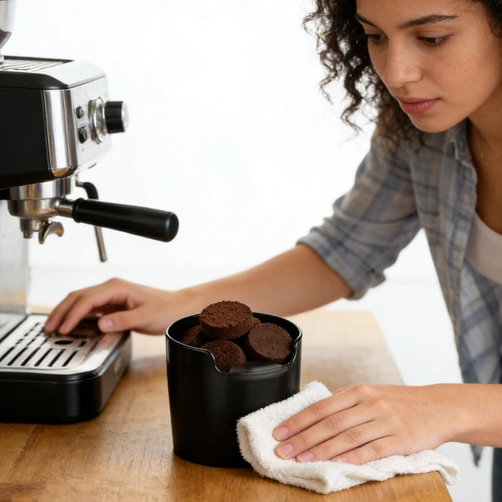 Abklopfbehälter für Siebträger, Espresso Knock Box, Kaffeesatzbehälter, Tresterbehälter, Kaffeepads