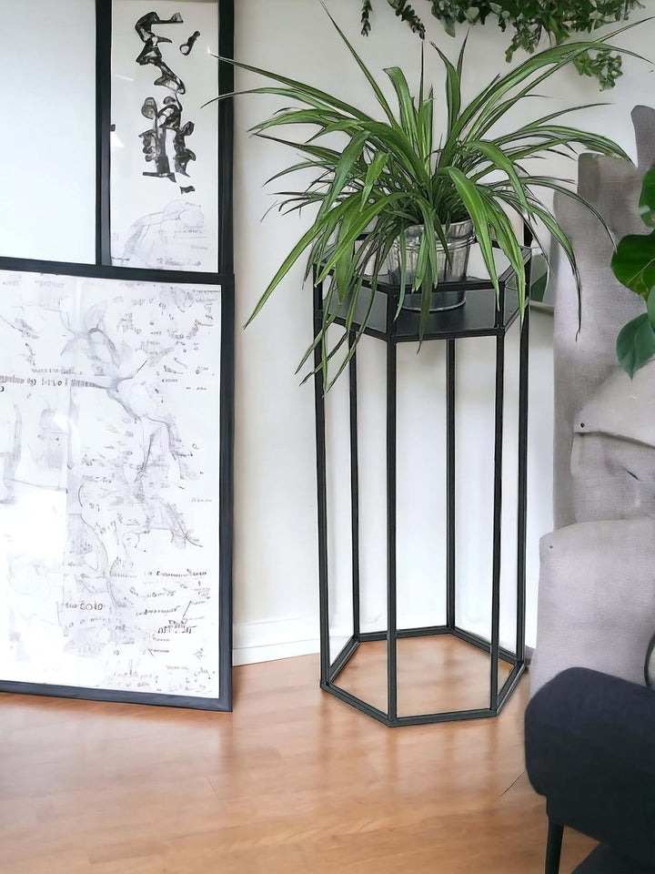 DanDiBo Blumenhocker Metall Schwarz 6eck Blumenständer Beistelltisch 96453 Blumensäule Pflanzenhocke