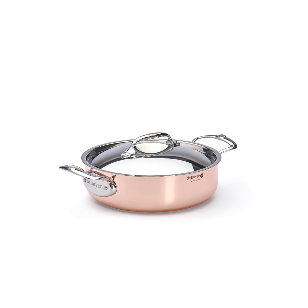 de Buyer - Niederer Bratentopf aus Kupfer mit Deckel aus Edelstahl PRIMA MATERA - 24 cm - 6241.24 Du