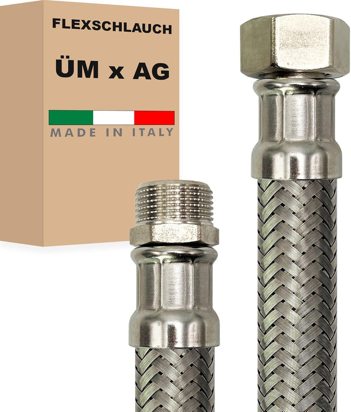 Flexschlauch DN25-1" Edelstahl Panzerschlauch Sanitär Hauswasserwerk - Made in Italy (1" ÜM x 1" AG,