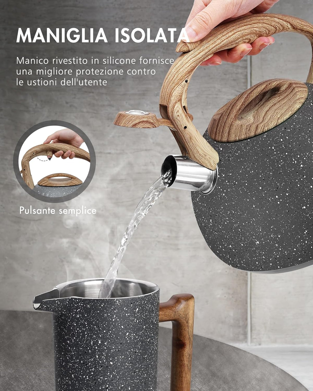 Poliviar Moderne Wasserkessel Induktion Pfeifkessel aus Edelstahl, Teekessel für alle Kochplatten, F