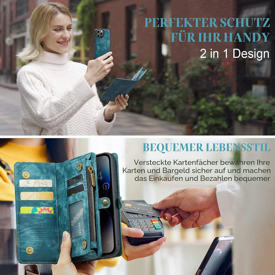 UFinetech iPhone 14 Pro Max Hülle, Flip Leder TPU Stossfeste Kartenfach Tasche Handyhülle iPhone 14