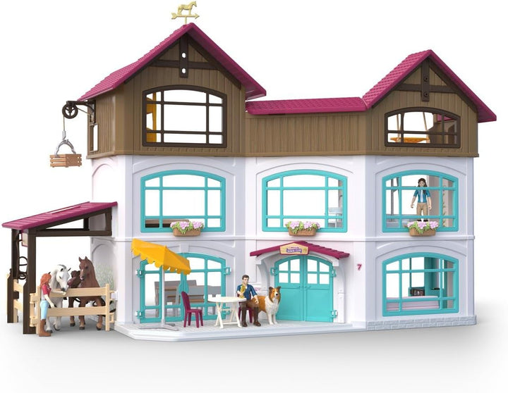 Schleich Horse Club | Lakeside Villa & Paddock 42785 | Reiterhof Spielset mit Villa, 2 Pferden, 3 Fi