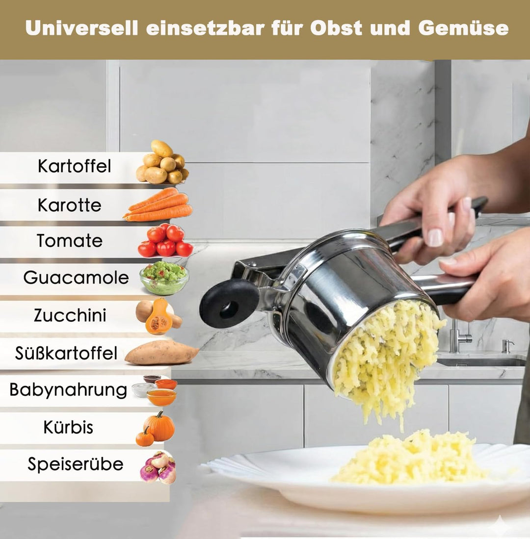 Spätzlehobel mit 4 austauschbaren Sieben, Edelstahl Kartoffelpresse abnehmbare und strapazierfähige,