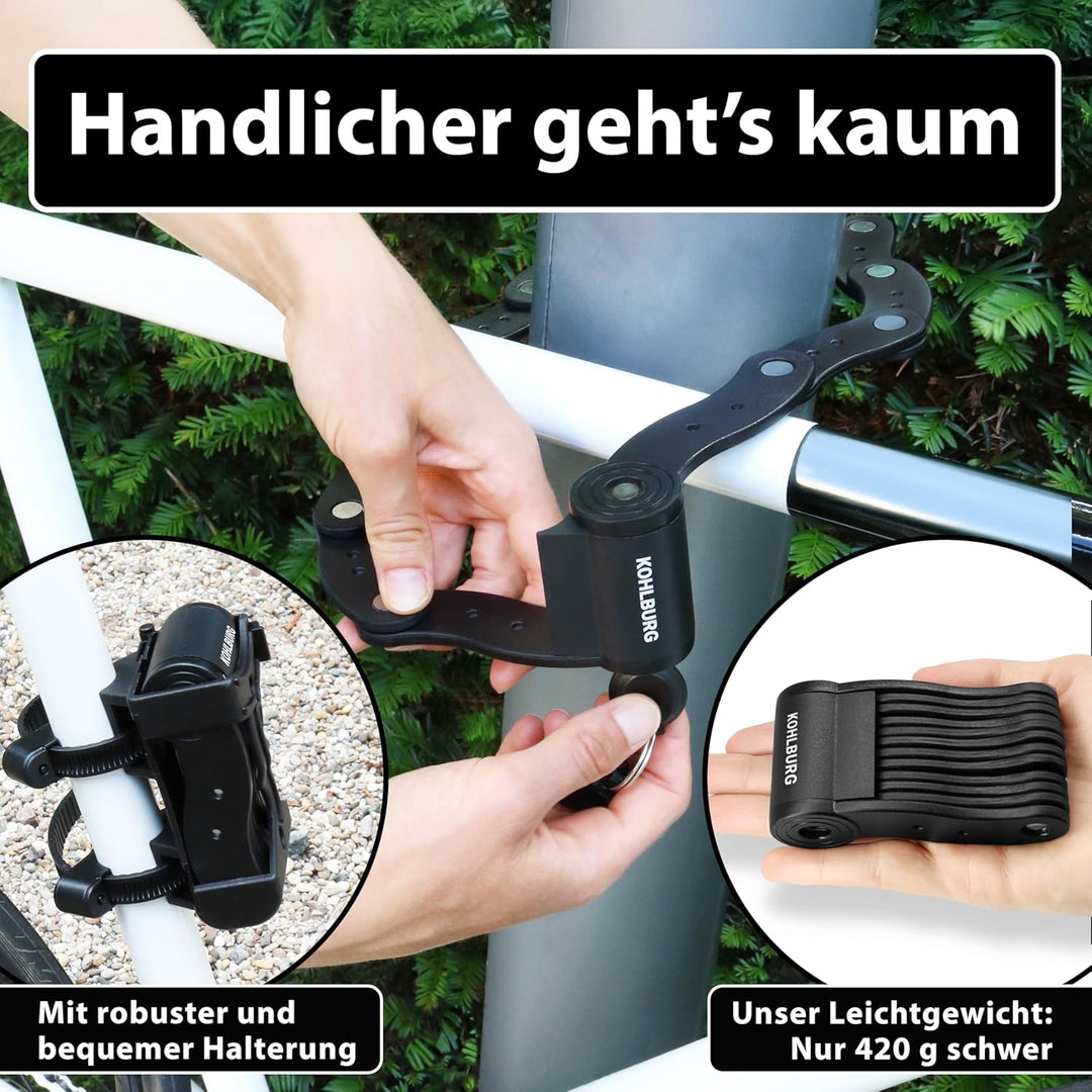 KOHLBURG sehr leichtes &amp; kleines Faltschloss für Kurz-Zeit-Schutz - Fahrradschloss 420g leicht für l