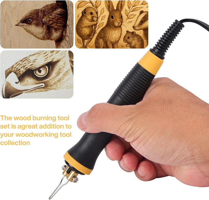 Pyrography Machine, 60W Holzbrenner Set mit 2 Stiften 30 Arten von Heizdrähten, 6 Schönheitstipps, e
