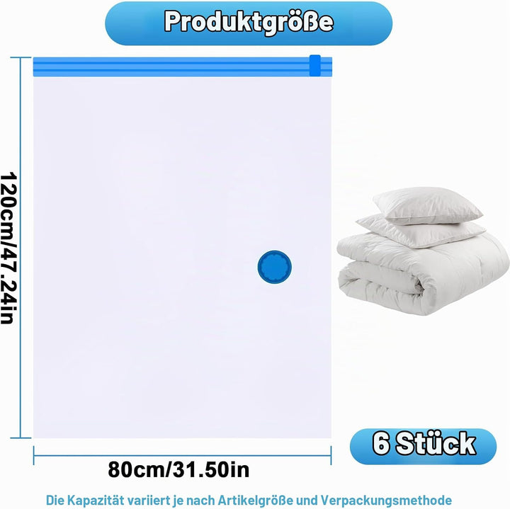 6 Stück Vakuumbeutel für Bettdecken 120 x 80 cm Wiederverwendbare Vakuumbeutel für Kleidung Gross St