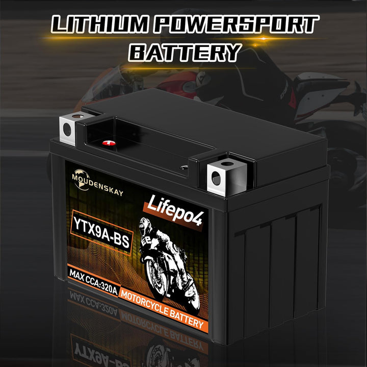 Lithium MotorradBatterie 12V Lithium Powersports Batterie mit BMS(YTX9A-BS 12.8V 4Ah 320CCA) LiFePO4