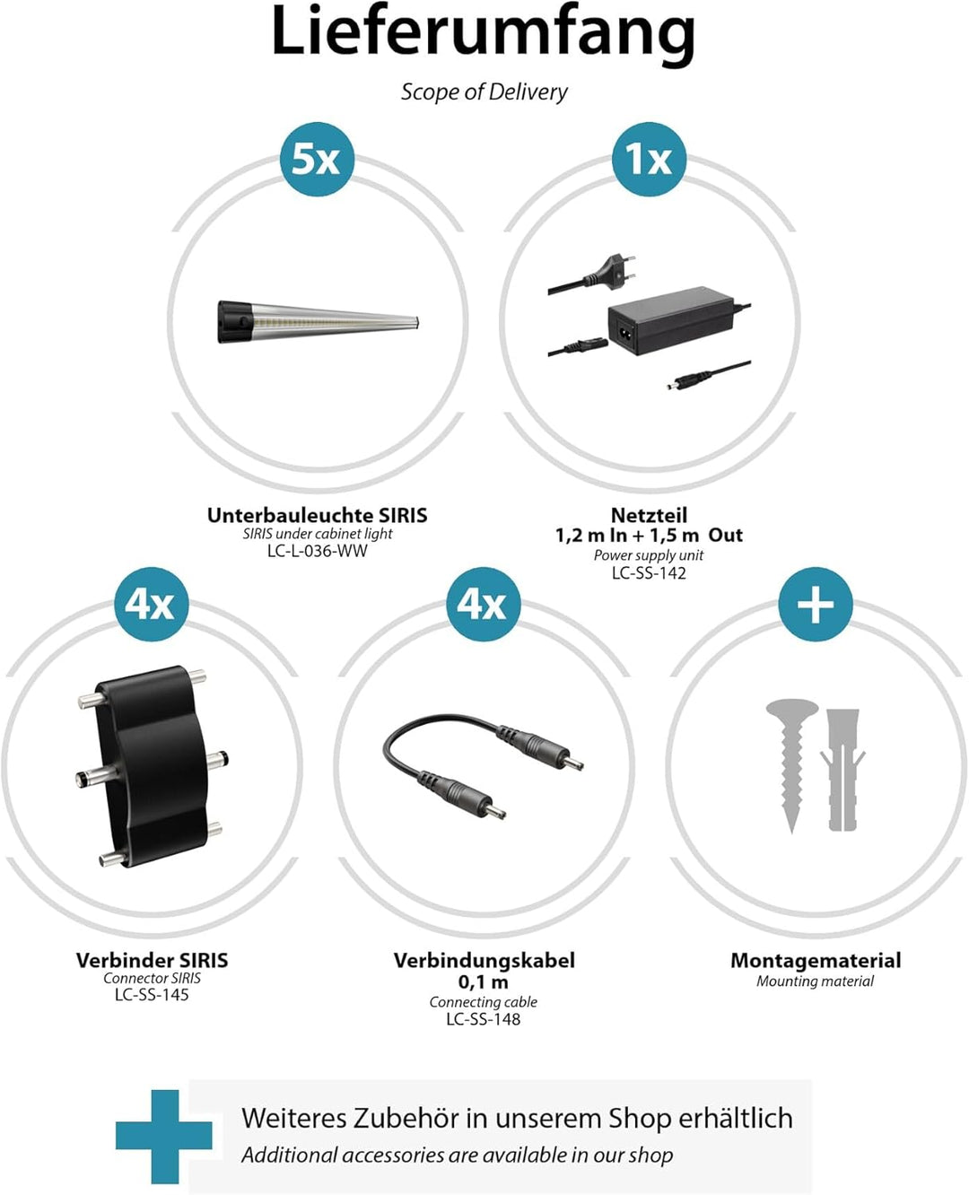Parlat LED Unterbau-Leuchte SIRIS, flach, je 50cm, je 531lm, warm-weiss, 5er Set Lichtfarbe: Warmwei