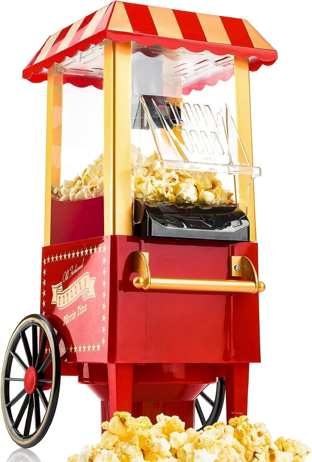 Popcornmaschine Retro, Elektrische für Zuhause Heissluft Popcorn Maschine im Theaterstil, Ein-Knopf-