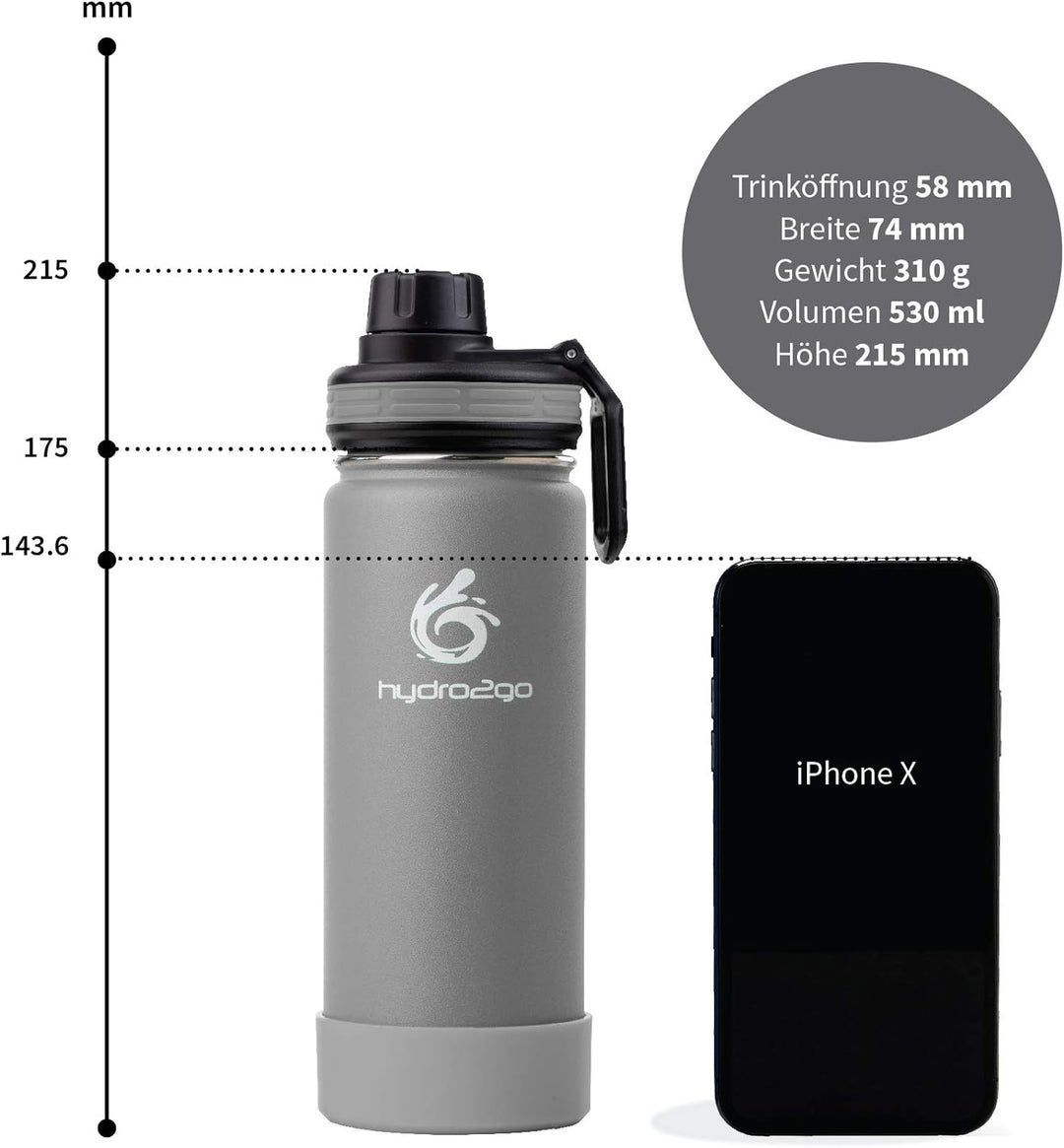 hydro2go ® Trinkflasche aus Edelstahl 500 ml / 0.5 Liter - für Kinder, Schule, Sport, Fitness & Outd