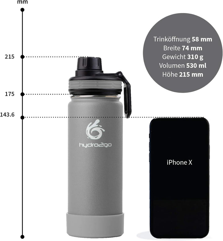 hydro2go ® Trinkflasche aus Edelstahl 500 ml / 0.5 Liter - für Kinder, Schule, Sport, Fitness & Outd