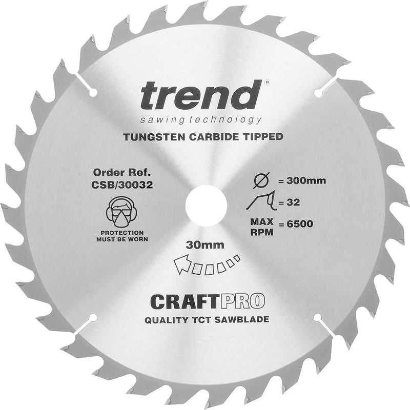 Trend CraftPro Allzweck TCT Kreissägeblatt, 300mm x 32 Zähne x 30mm Bohrung, Hartmetall bestückt, CS