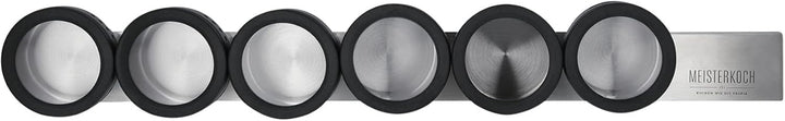 MEISTERKOCH Gewürzdosen-Set 6-teilig aus Edelstahl, 6 Gewürzdosen mit Glasdeckel und Ausschüttöffnun